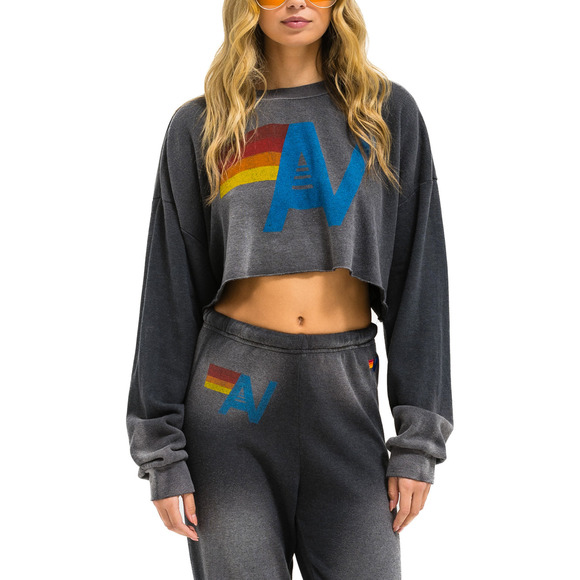 Aviator Nation Vintage Logo Grey Cropped Crew Sweatshirt Size L - Picture 1 of 5